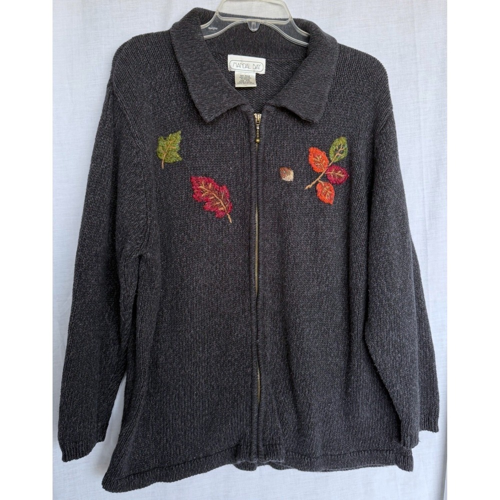 Mandal Bay Cardigan Cottagecore Grandma Sweater Gray Autumn Fall Women XXL
